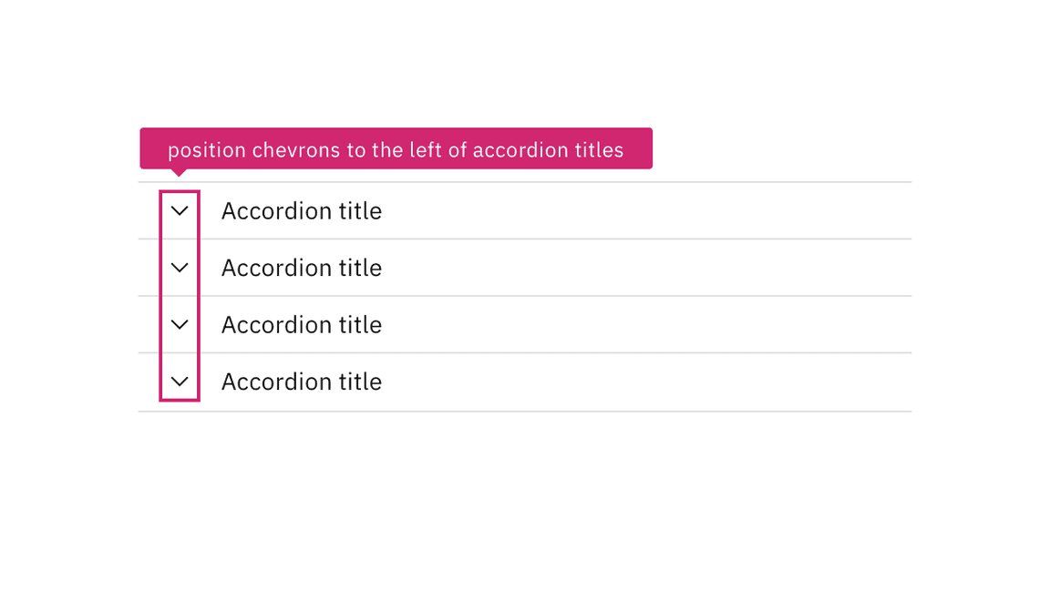 annotation stating ‘position chevrons on the left of accordion titles' annotation stating ‘position chevrons on the left of accordion titles'